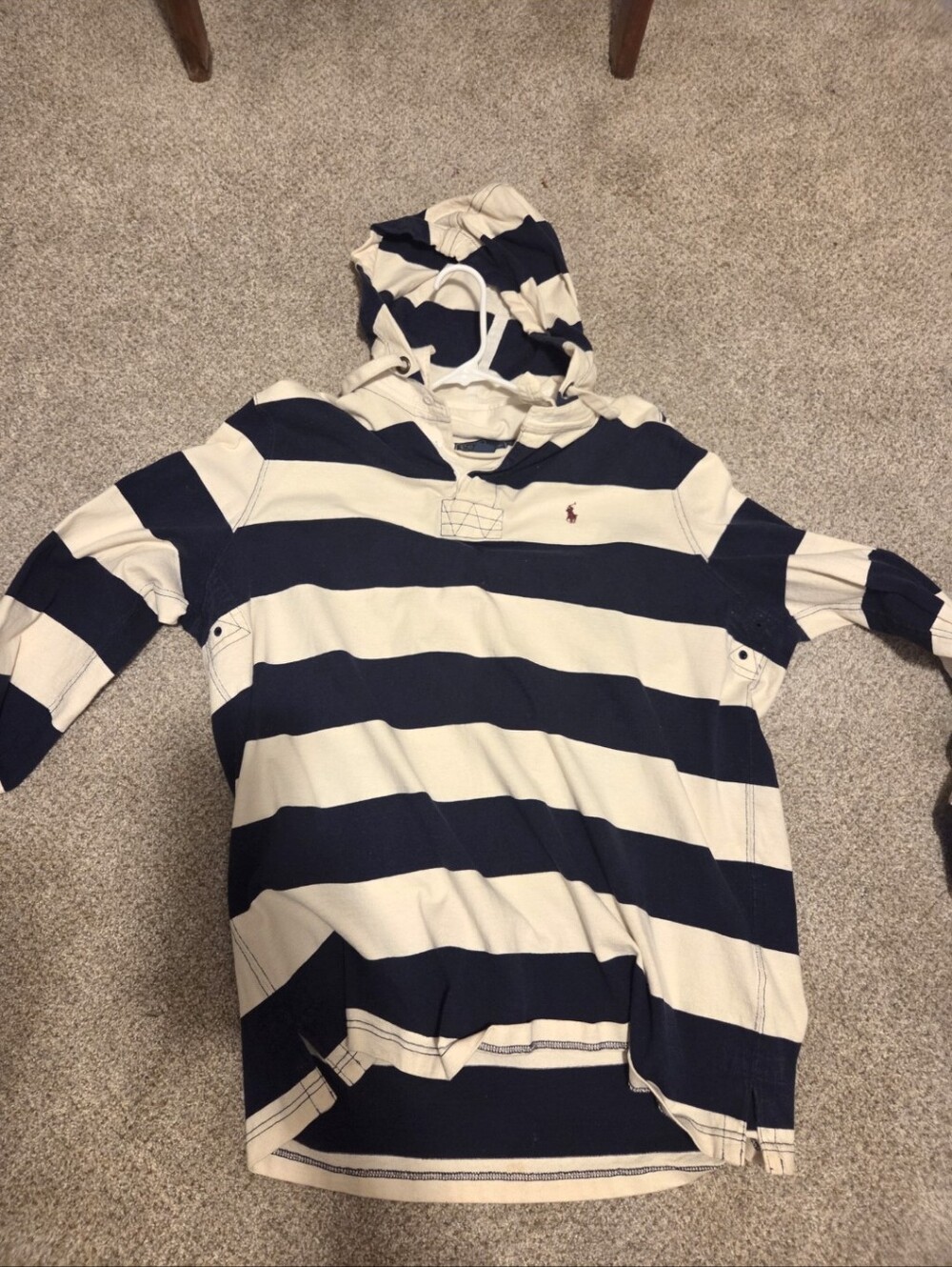 Ralph Lauren Navy & Cream Striped Hooded Rugby Polo